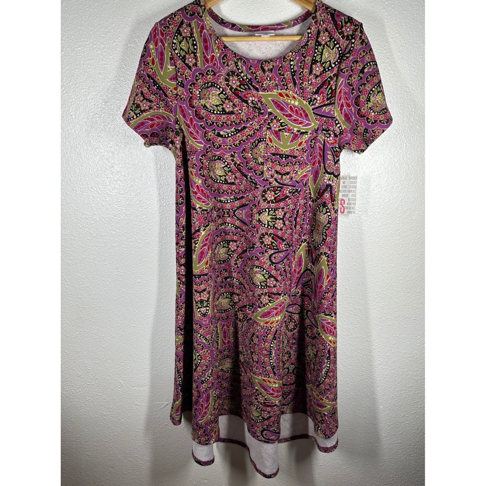 LuLaRoe Dress Womens S Purple Carly Paisley Short Sleeve High Low Swing 6863